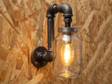 E27 Black industrial iron pipe wall light with Kilner jar