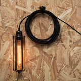 Vintage Industrial black cage pendant light with E27 Edison Filament Bulb