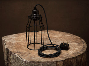 Vintage Industrial black cage plug in pendant light with Bulb