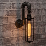 E27 Black industrial iron pipe wall light with cage