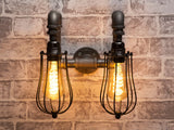 E27 Industrial Double armed Black iron pipe caged wall light