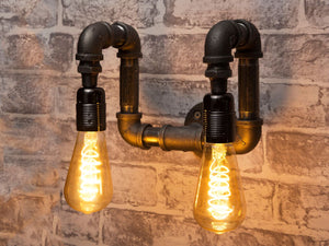 E27 Double arm Black industrial iron pipe wall light
