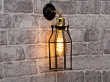 Vintage Art Deco caged Black Brass Federation Wall light sconce E27 lamp holder and Black Cage