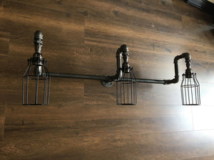 Rustic industrial black iron pipe caged wall Lighting - Free UK postage